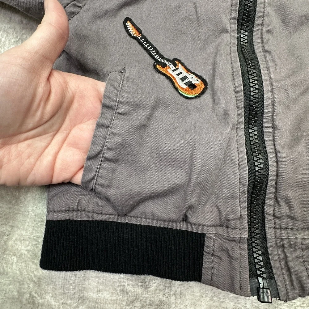 Hudson Jacket Boys 4T Gray Bomber Let's Rock Guitar Patch Lightning Youth